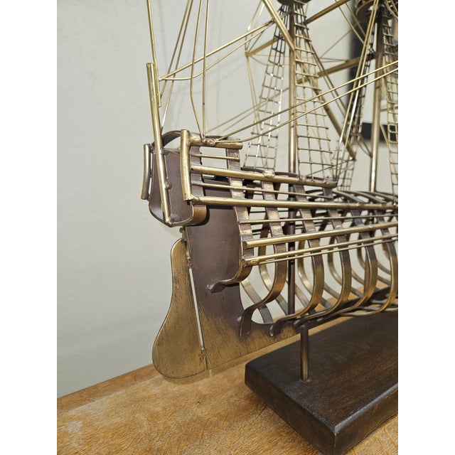 Brass Tall Ship Sculpture on Wooden Stand, Signed & Dated “C. Jere ’80” For Sale - Image 12 of 18