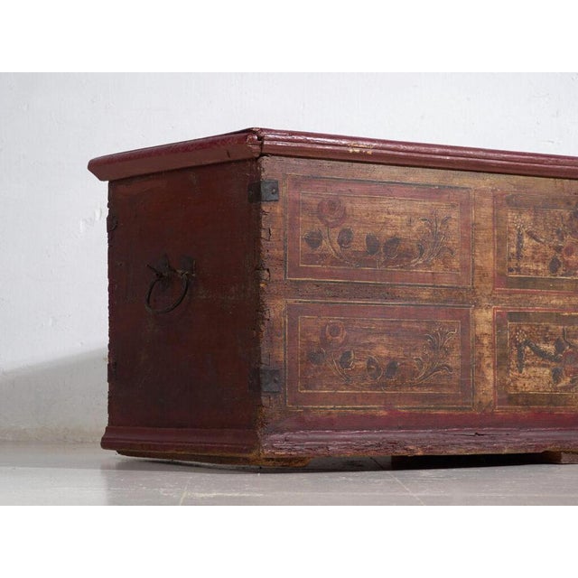 Antique Red Colored Trunk in Wood, 1900s For Sale - Image 3 of 12