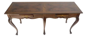 Baker 54" Long 6 Legged Burl Walnut 2 Drawers Cabriole Leg Console Sofa Table