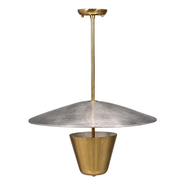 Edward Wormley Attr., Large Perforated Chandelier, Brass, Lacquered Metal, Usa, 1950s For Sale