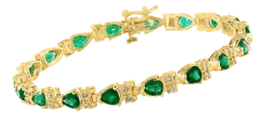 9 Ct Natural 18 Oval Stone Emerald & Diamond 14 Kt Yellow Gold Bracelet