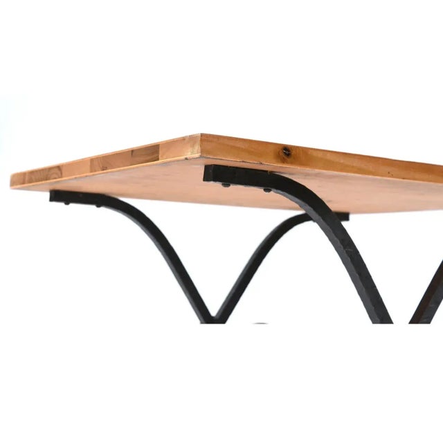Brown Michael Taylor Style Petite Parquet Oa Side Tables With Iron X Base Swag Legs For Sale - Image 8 of 10