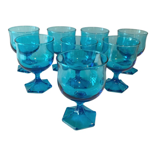 Vintage Anchor Hocking Laser Blue Goblet Glasses-Set of 8 For Sale