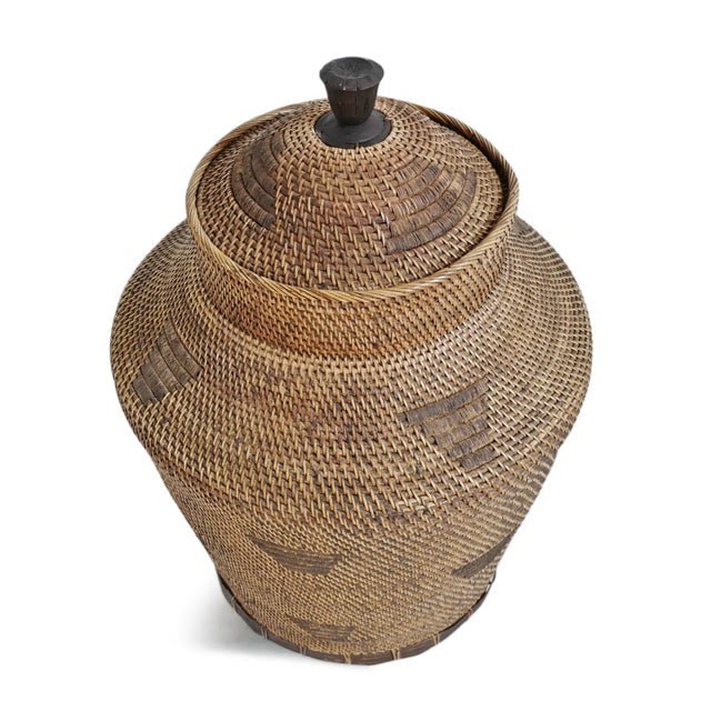 Tribal Vintage Tall Suma Tribal Boho Basket With Lid For Sale - Image 3 of 6