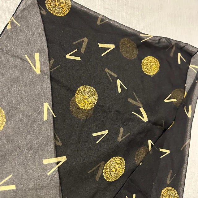1990s Gianni Versace Black and Gold Iconic Medusa Scarf