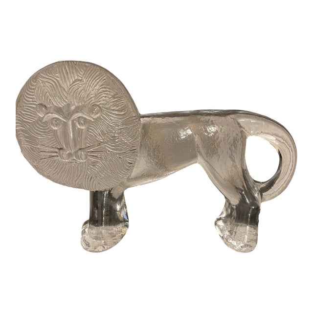 Vintage Kosta Boda Glass Lion Paperweight/Figurine - Zoo Series Crystal - 10" For Sale