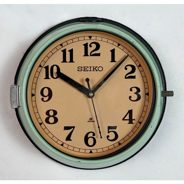 Metal Vintage Green Ships Wall Clock from Seiko, 1970s For Sale - Image 7 of 18