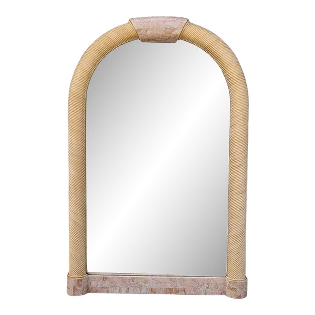 1980s Postmodern Tessellated Stone Arched Wall Mirror For Sale