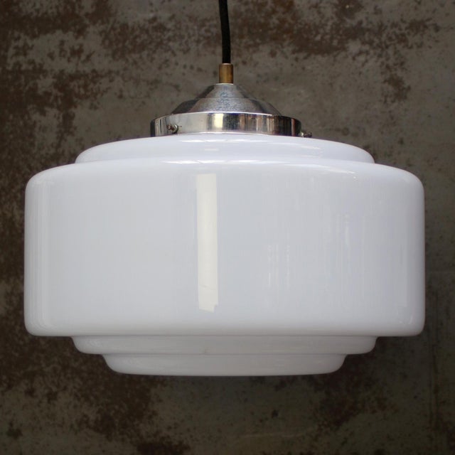 Philips Vintage Art Deco White Opaline Glass Pendant Lamp from Philips For Sale - Image 4 of 9