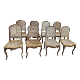 Early 20th Century Set of 8 French Louis XV Style Caned Dining Chairs For Sale