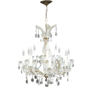 Crystal & Glass Crystal Arm 12-Light Chandelier C1940 For Sale