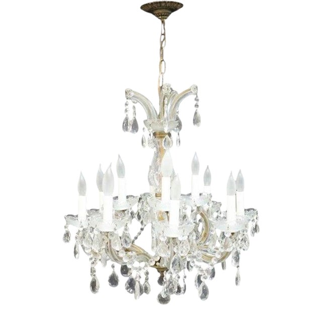 Crystal & Glass Crystal Arm 12-Light Chandelier C1940 For Sale
