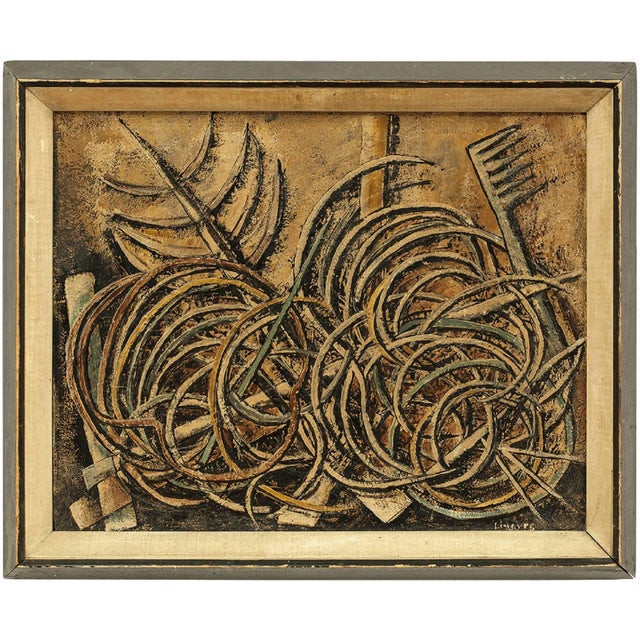 Ernesto Linares, Modernist Mexican Artist "Porters Garden" Abstract Expressionist Oil Painting For Sale