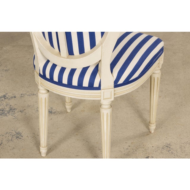 Pair of Antique French Louis XVI Style Painted Side Chairs in Blue Stripe For Sale - Image 18 of 18