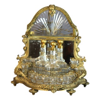 Gilt Bronze and Crystal Liquor Cabinet, 19th Century, Set of 19 For Sale