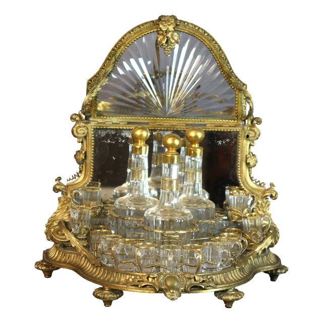 Gilt Bronze and Crystal Liquor Cabinet, 19th Century, Set of 19 For Sale
