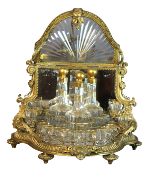 Gilt Bronze and Crystal Liquor Cabinet, 19th Century, Set of 19