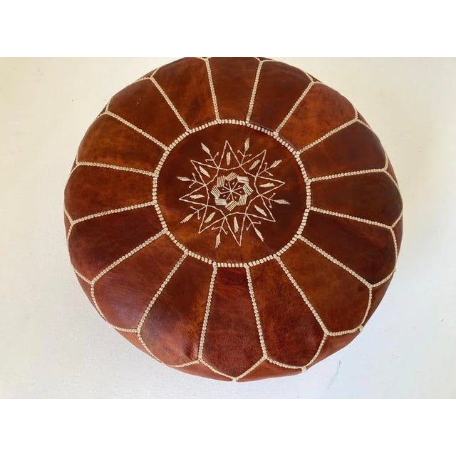 Moroccan Handcrafted Leather Brown Ottoman For Sale - Image 10 of 12