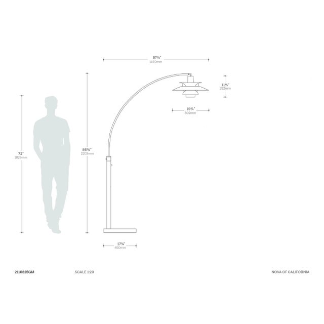 Palm Springs 1 Light Arc Floor Lamp - 87", Gunmetal & Gray Tonal Shades, Marble Base, Dimmer Switch For Sale - Image 10 of 12