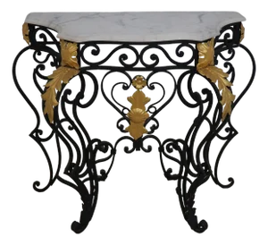 Wrought Iron Marble Top Console Foyer Table