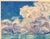 Abstract impressionist landscape of colorful summer rain clouds over distant mountains. Signed on the lower left and on...