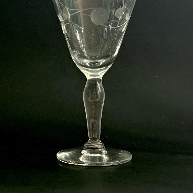 Glass Vintage Etched Port Glasses – Set of 7 | Small Stemware for Liqueur, Vodka, Sherry & Cordial For Sale - Image 7 of 8