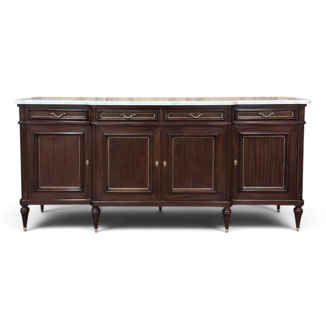 French French Louis XVI Style Carrara Marble Top Mahogany Four Door Buffet For Sale - Image 3 of 18