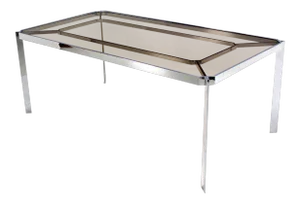 Mid-Century Modern Baughman Chrome and Smoked Glass-Top Dining Table