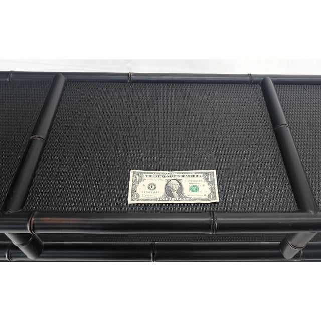 Black Lacquer Bamboo Rattan 60" Long Console Sofa Table Bloomingdale's MINT! For Sale - Image 10 of 14