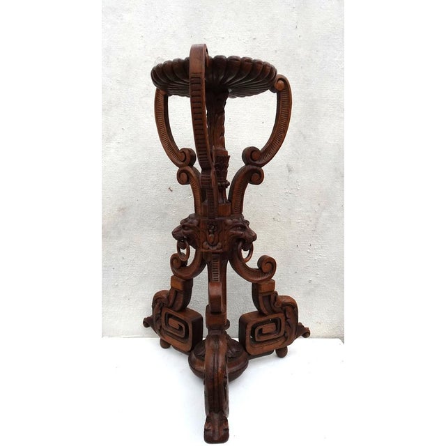 Renaissance Revival Carved Ringed Lion Head Plant Stand Display, 1940s For Sale - Image 4 of 17