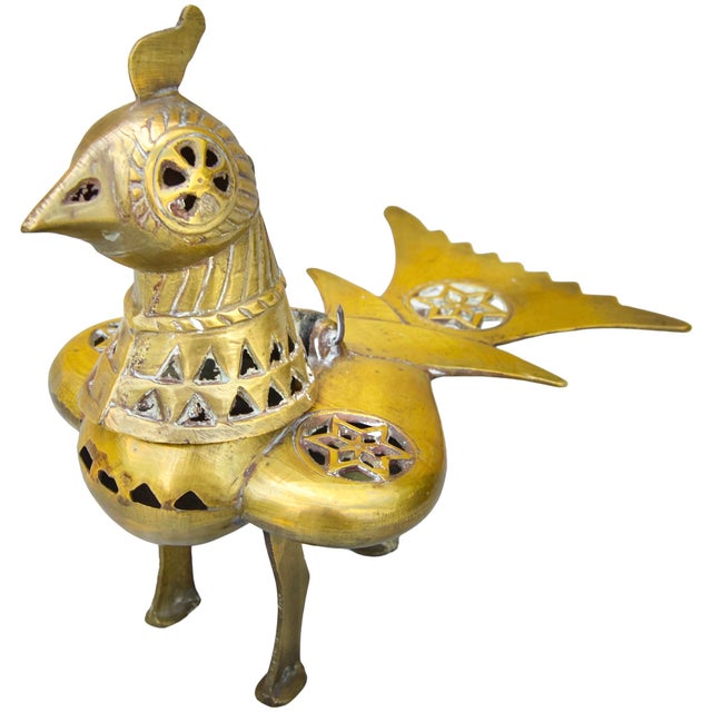 Rare and stunning antique incense burner three-footed bird figurine accent. Showcasing a meticulously hand-hammered solid...
