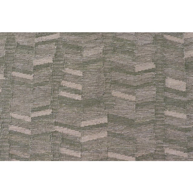 Scandinavian/Swedish Flat Weave Rug in Green Tones by Keivan Woven Arts 9'2 X 12 For Sale - Image 4 of 10