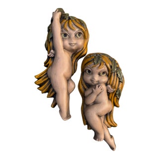 Chalkware Nude Cherub Sculptural Wall Hangings For Sale