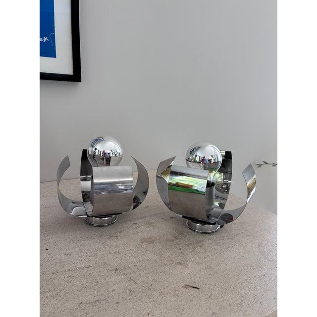 Space Age Wall Lights in Chromed Metal, 1970s, Set of 2 For Sale - Image 6 of 6