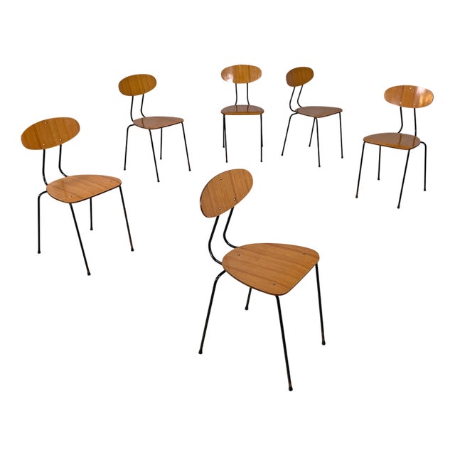 Mid-Century Modern Italian Chairs in Brown Formica and Black Metal, 1960s, Set of 6 For Sale