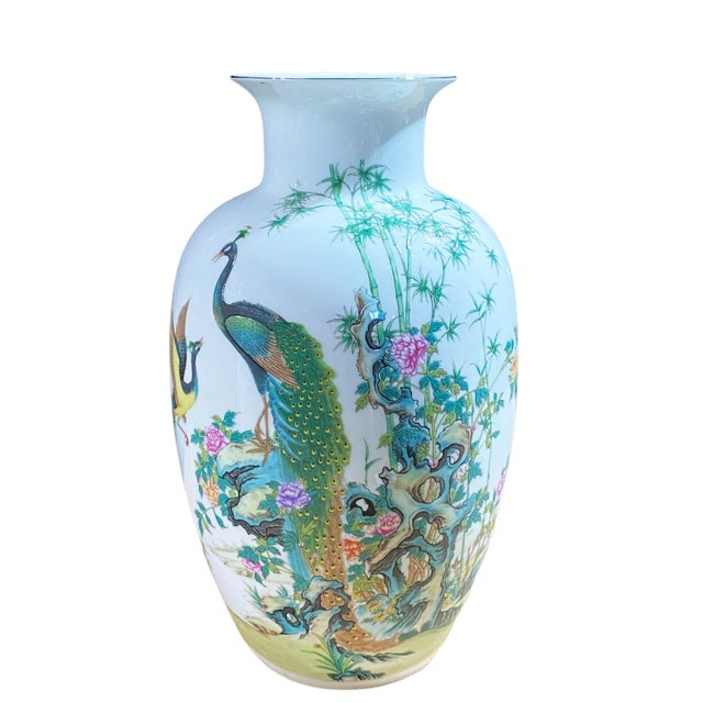 Chinoiserie Porcelain Egg Shell Vase 14" H For Sale - Image 9 of 13