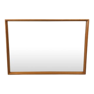 Mid Century Modern Long Rectangular Wall Mirror With Maple Frame For Sale