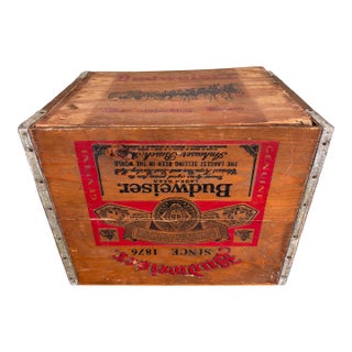 Vintage Budweiser Wooden Beer Crate With Original Graphics – Anheuser-Busch, C. 1940s–1950s For Sale