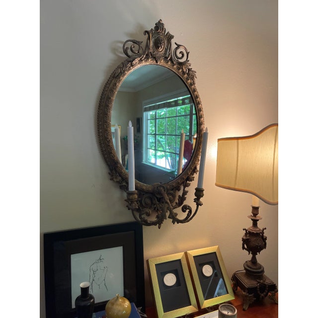 Early 19th Century Antique 1830s Giltwood and Gilded Gesso Girandole Mirror For Sale - Image 5 of 7