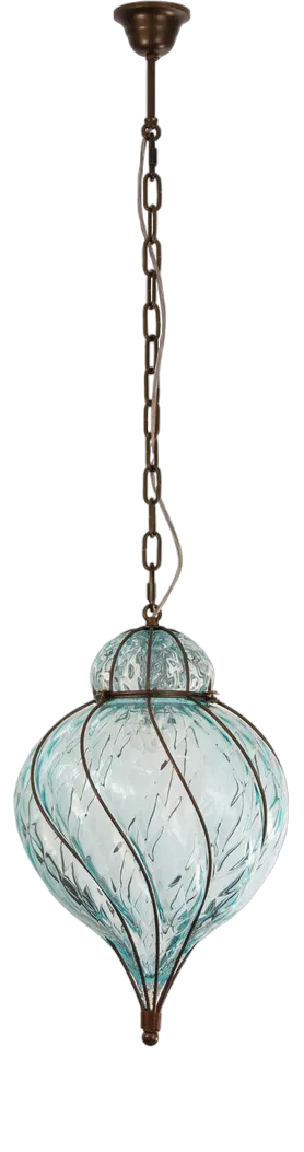 Venetian Lantern Lamp with Pointed Murano Glass Puffed Watercolor Color, Italy, 1990s