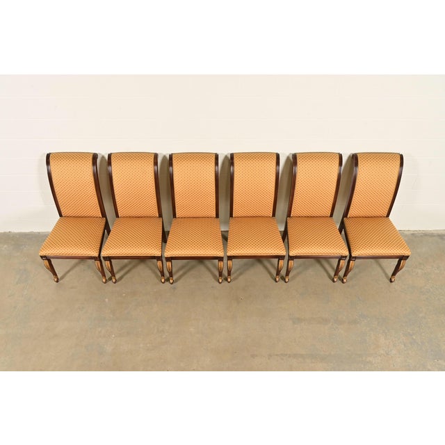 Late 20th Century Baker Furniture Style Regency Carved Mahogany and Gold Gilt Dining Chairs, Set of Six For Sale - Image 5 of 12