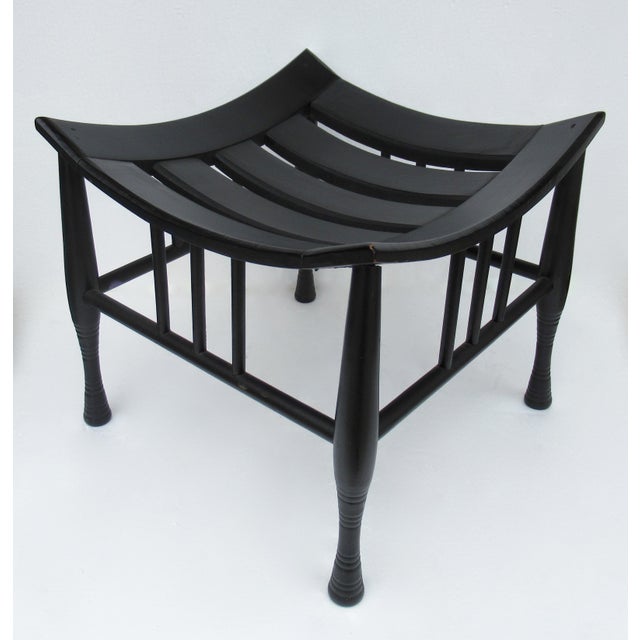 English Early C.1920's Liberty & Co. Attr. Anglo-English Egyptian-Revival Thebes Stool Original Ebony Finish For Sale - Image 3 of 18