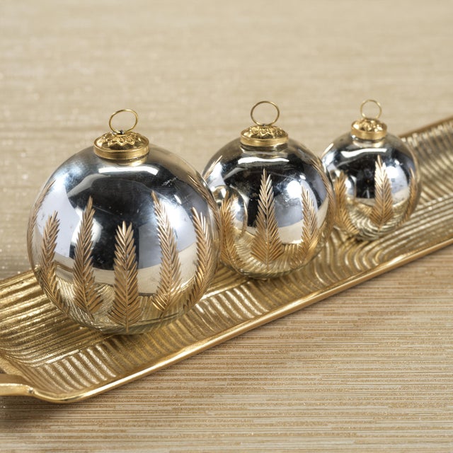 Contemporary Lyam 4" Goldleaf Mirrored Glass Ball Ornaments, Set of 4 For Sale - Image 3 of 3