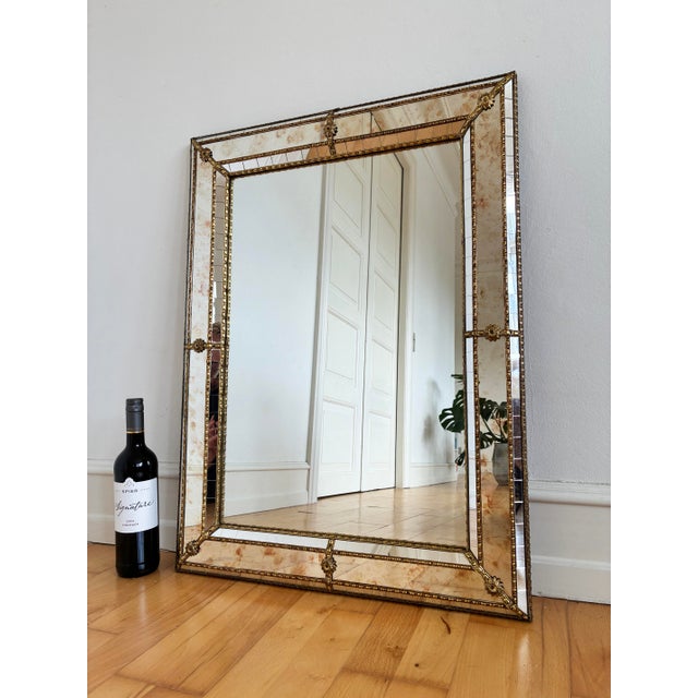 1980s Vintage Spanish Venetian-Style Wall Mirror, Rectangular, Brass, 1980s Hollywood Regency For Sale - Image 5 of 11
