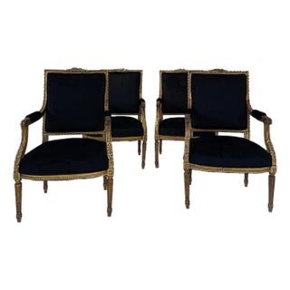 Louis XVI–Style Giltwood Armchairs, France, Late 19th Century - Set of Four For Sale