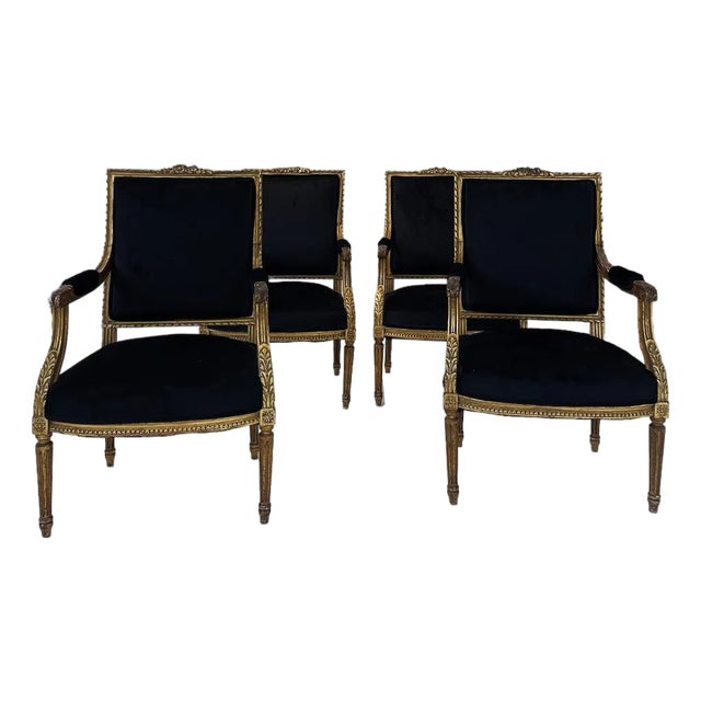 Louis XVI–Style Giltwood Armchairs, France, Late 19th Century - Set of Four For Sale