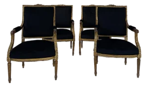 Set of Four Louis XVI–Style Giltwood Armchairs, France, Late 19th Century