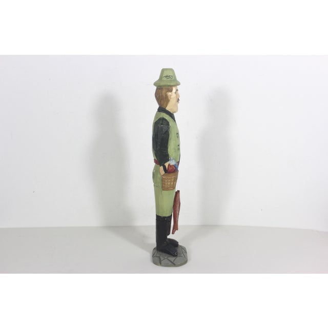 1980s Vintage Hand Carved Wood Fisherman Folk Art For Sale - Image 5 of 9