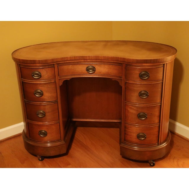 Antique Kidney Shaped Desk Leather Top