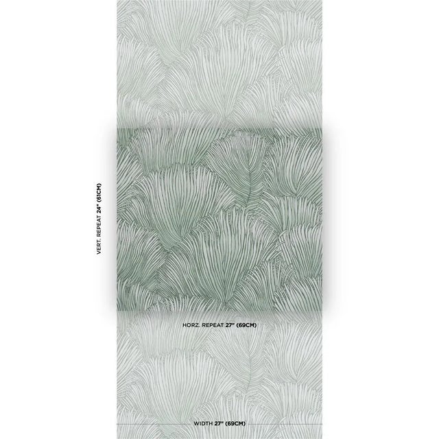 This stylish wallcovering features a dense scalloped arrangement of palm fronds that is delicately rendered with a subtle...